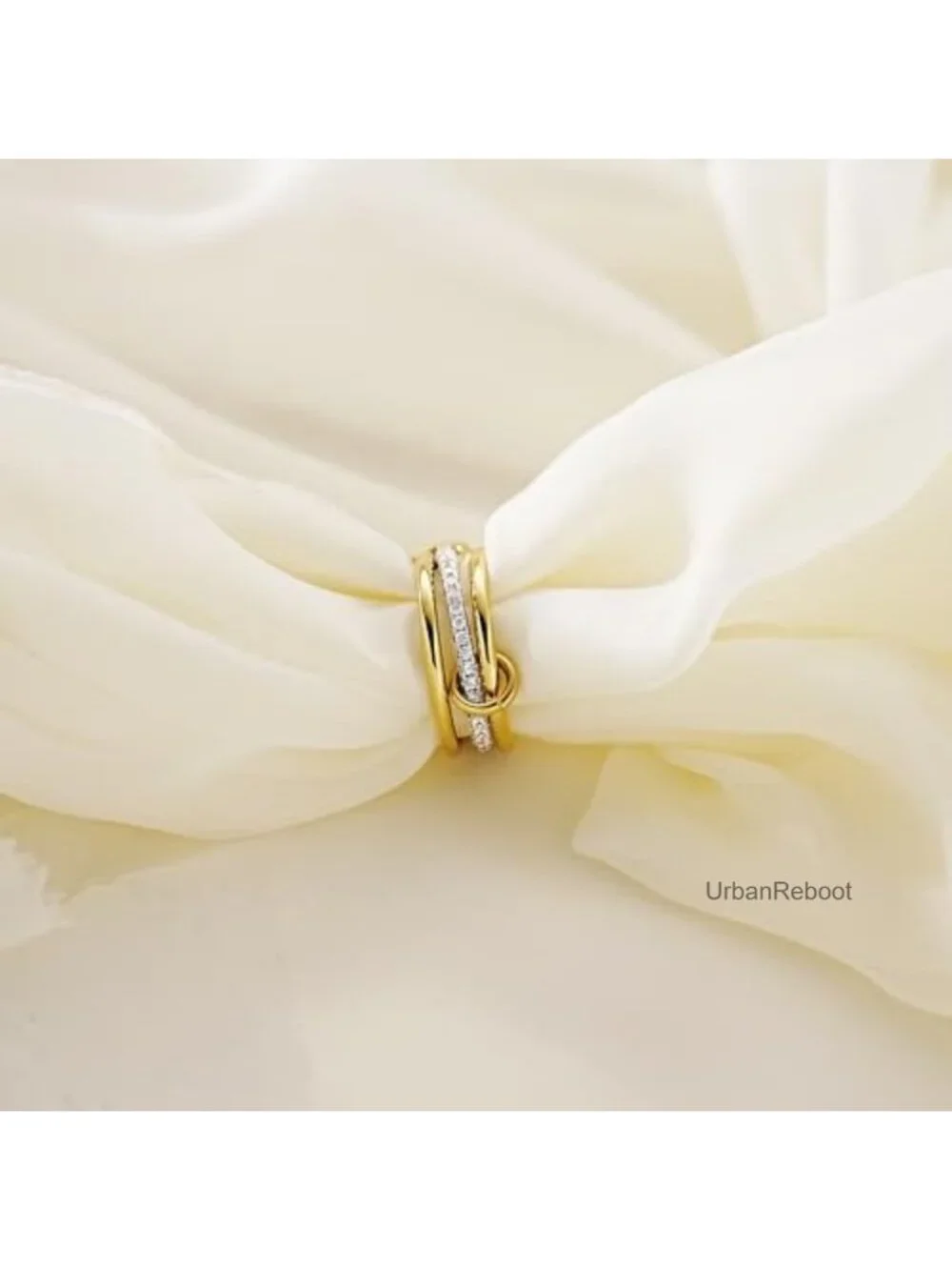 14K Gold Plated Stackable Rings, 3 Ring Set CZ Interlocking Band Women